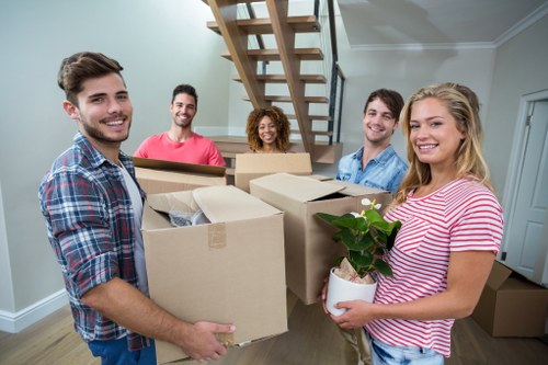 Removal van and moving boxes for a house move in Harmondsworth