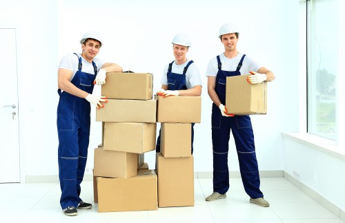 Boxes and furniture prepared for short-term storage in Harmondsworth