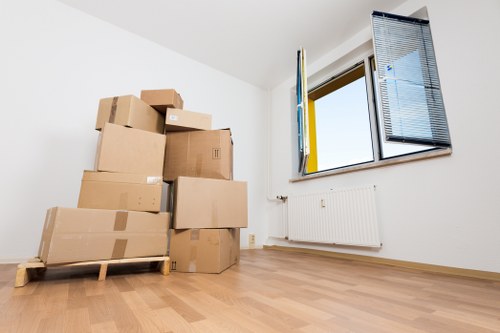 Organised office storage area showing secure cabinets