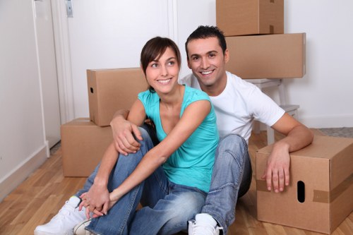 Packed boxes and furniture prepared for Harmondsworth removals